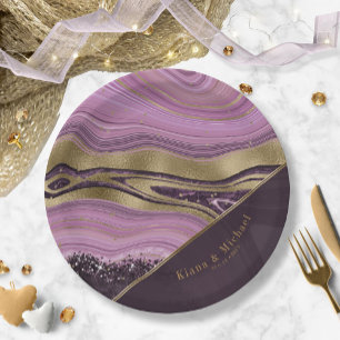 Abstract Agate Wedding V2 Mauve ID827 Paper Plate