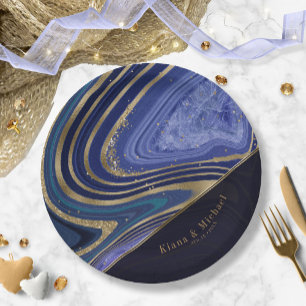 Abstract Agate Wedding V2 Midnight ID827 Paper Plate