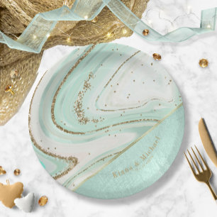 Abstract Agate Wedding V2 Mint ID827 Paper Plate