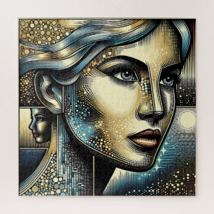 Abstract Ai Art   Women's Face Jigsaw Puzzle