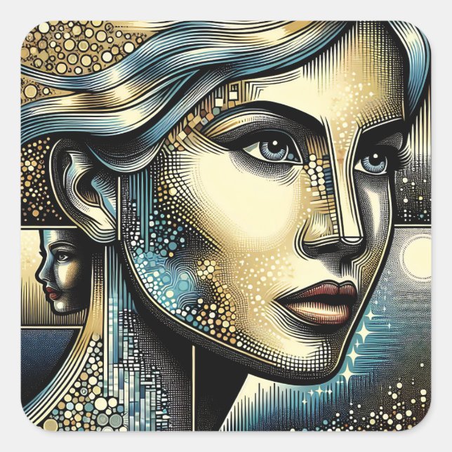 Abstract Ai Art | Women's Face Square Sticker (Front)