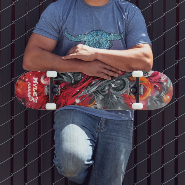 Abstract airbrush street art in reds and greys skateboard (Outdoor 3)