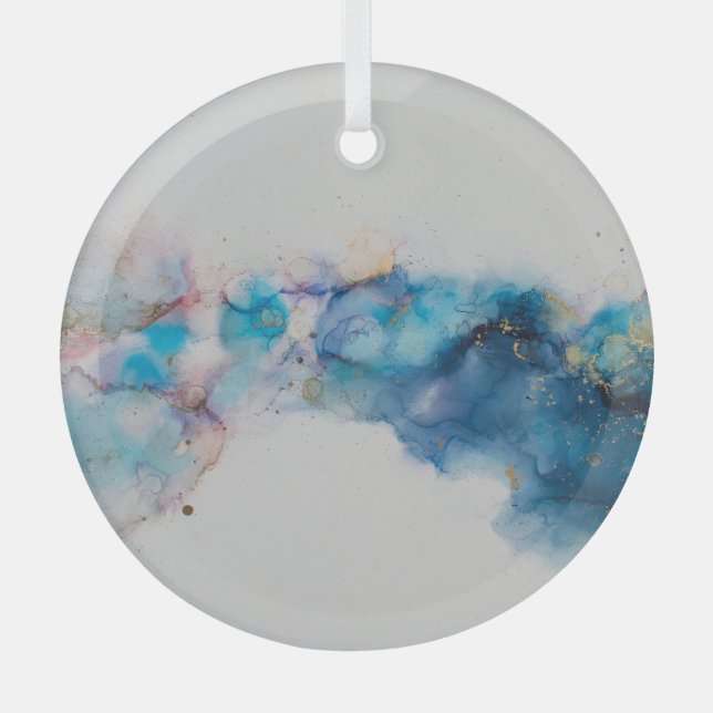 Abstract Alcohol Ink Art Background Glass Tree Decoration (Front)
