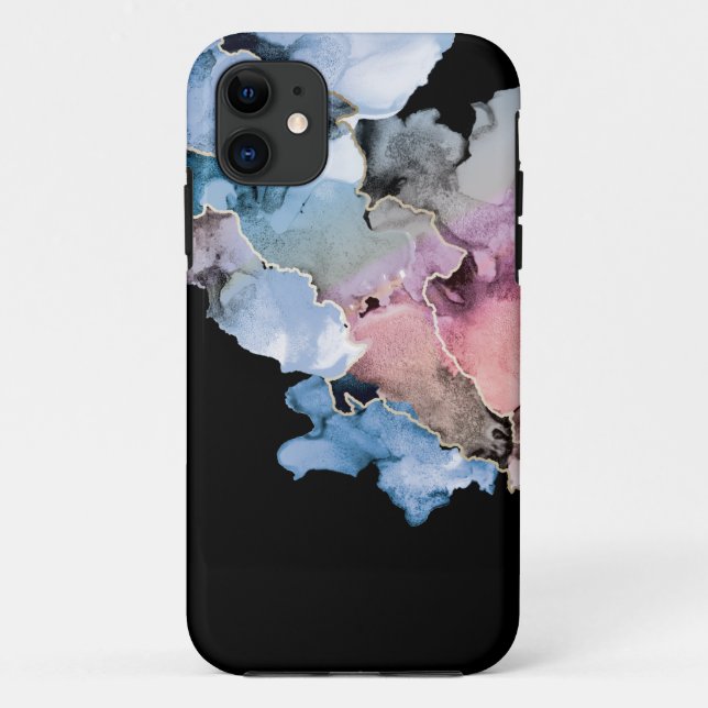 Abstract alcohol ink ART blue pink gold Black Case-Mate iPhone Case (Back)