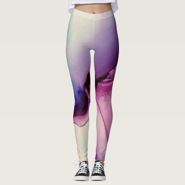Abstract Alcohol Ink Art Pink Purple Blue White Leggings (Front)