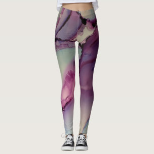 Abstract Alcohol Ink Art Pink Purple Blue White Leggings