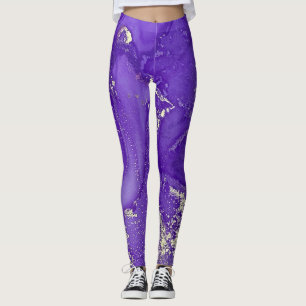 Abstract Alcohol Ink Art Purple and Organic Silver Leggings
