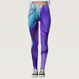 Abstract Alcohol Ink Art Rich Teal & Purple Leggings