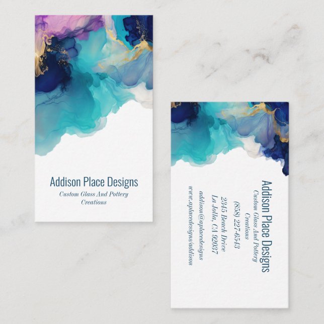 Abstract Alcohol Ink Blue Lavender Business Card (Front/Back)