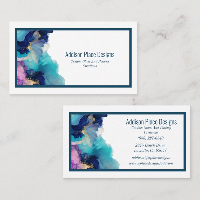  Abstract Alcohol Ink Blue Lavender Business Card (Front/Back)