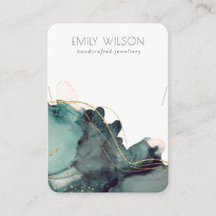 Abstract Alcohol Ink Gold Green Necklace Display Business Card
