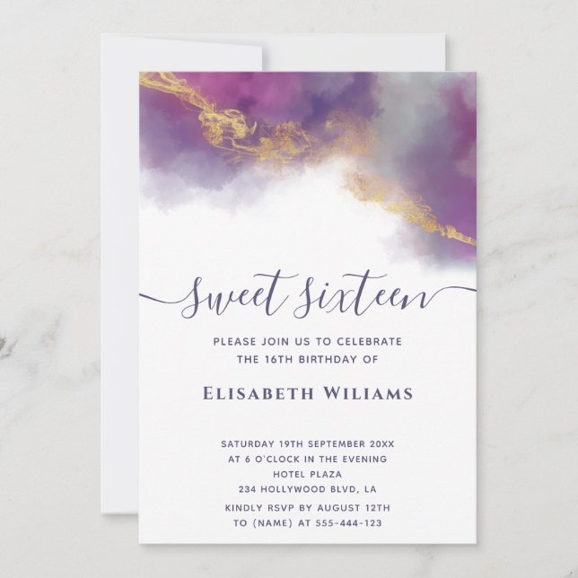 Abstract alcohol ink gold  modern script   invitat invitation (Front)
