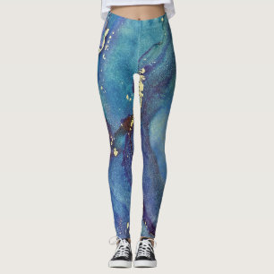 Abstract Alcohol Ink Green Purple Blue & Gold Leggings