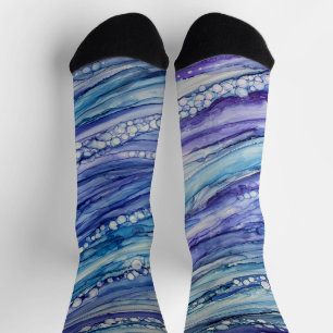 Abstract Alcohol Ink Liquid Art Blue Purple Socks