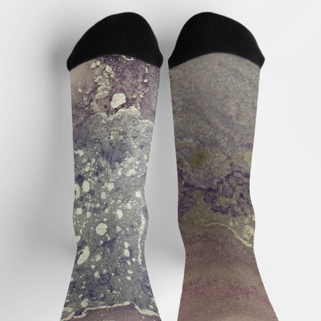 Abstract Alcohol Ink Pink Purple Grey Silver Socks (Top)