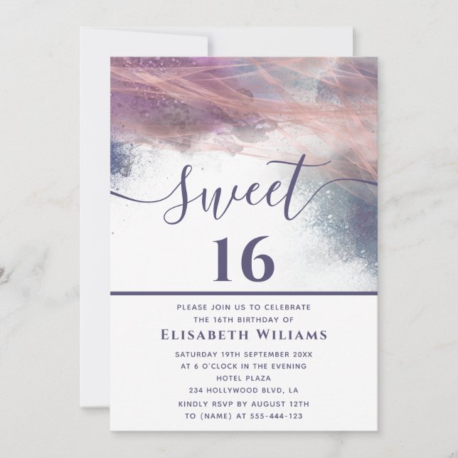 Abstract alcohol ink rose gold modern script invit invitation (Front)
