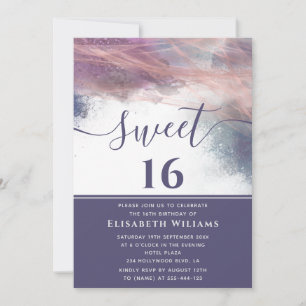 Abstract alcohol ink rose gold modern script invitation