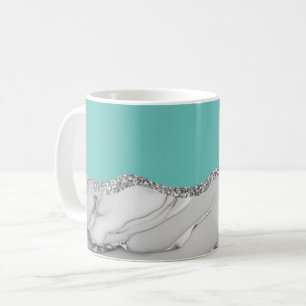 Abstract Alcohol Ink Silver Navy Blue Glitter Coffee Mug