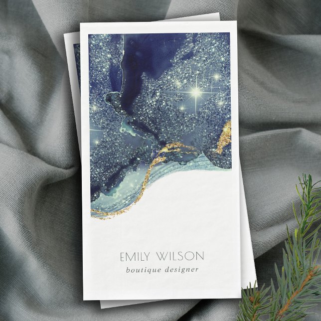 Abstract Alcohol Ink Silver Navy Blue Glitter Napkin (Creator Uploaded)