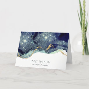 Abstract Alcohol Ink Silver Navy Blue Glitter Thank You Card