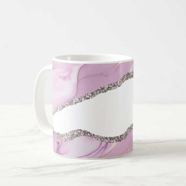 Abstract Alcohol Ink Silver Navy Glitter Coffee Mug (Front Left)