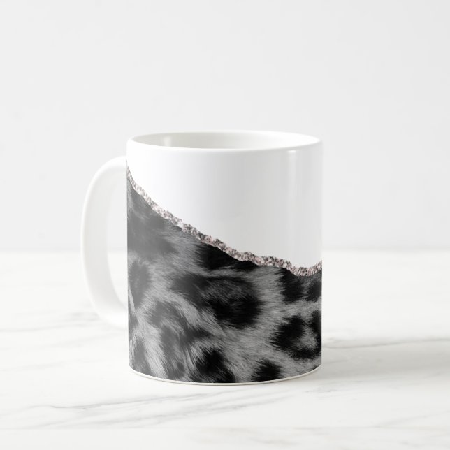Abstract Alcohol Ink Silver Navy Glitter Coffee Mug (Front Left)