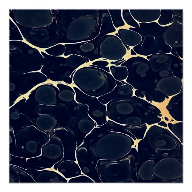 Abstract Alcohol Ink Style Art In Dark Blue II Poster (Front)