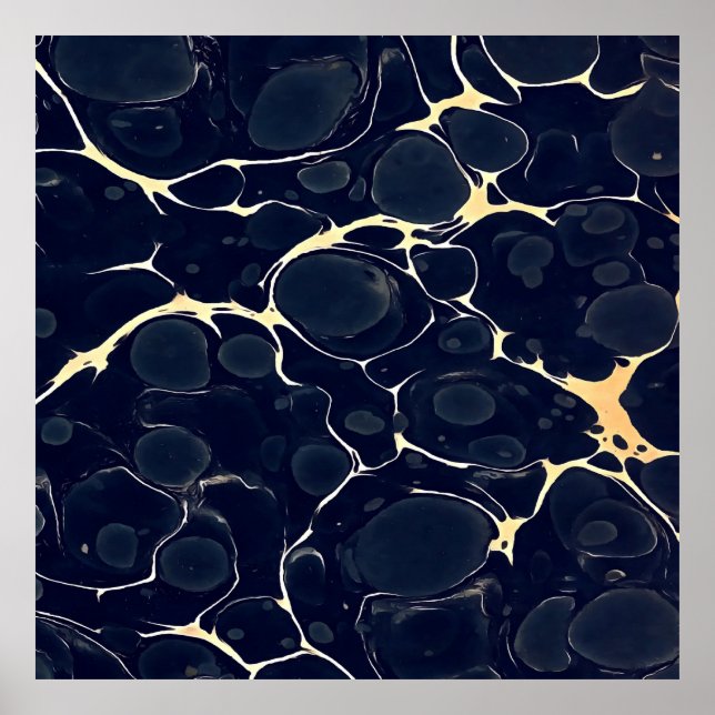 Abstract Alcohol Ink Style Art In Dark Blue II Poster (Front)