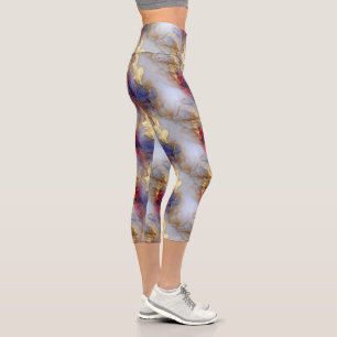 Abstract Alcohol Ink Texture with Gold Accents Capri Leggings