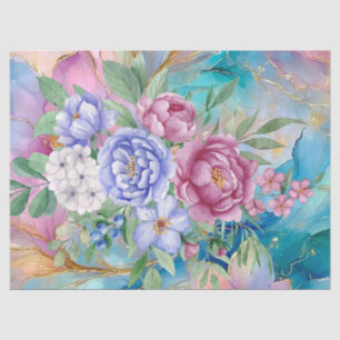 Abstract Alcohol Ink with Floral Bouquet Decoupage Tissue Paper