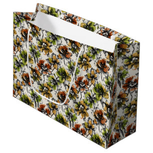 Abstract Alcohol Wash Pen and Ink Flowers Large Gift Bag