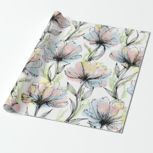 Abstract Alcohol Wash Pen and Ink Large Flowers Wrapping Paper