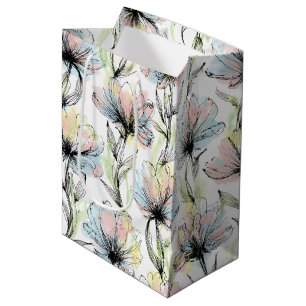 Abstract Alcohol Wash Pen and Ink Medium Flowers Gift Bag