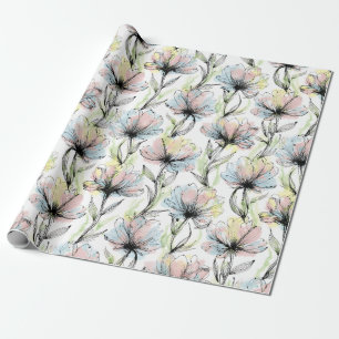 Abstract Alcohol Wash Pen and Ink Medium Flowers Wrapping Paper