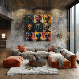 Abstract Alien Portraits in Graffiti popart grid Poster