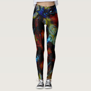 Abstract almonds under showy deformed dark glass leggings