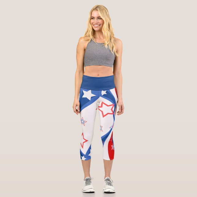 Abstract American flag colours stars & stripes Capri Leggings (Front)