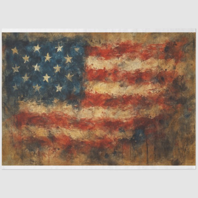 Abstract American Flag in Texture Decoupage Paper  (Front)