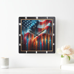 Abstract American Flag Modern Square Wall Clock