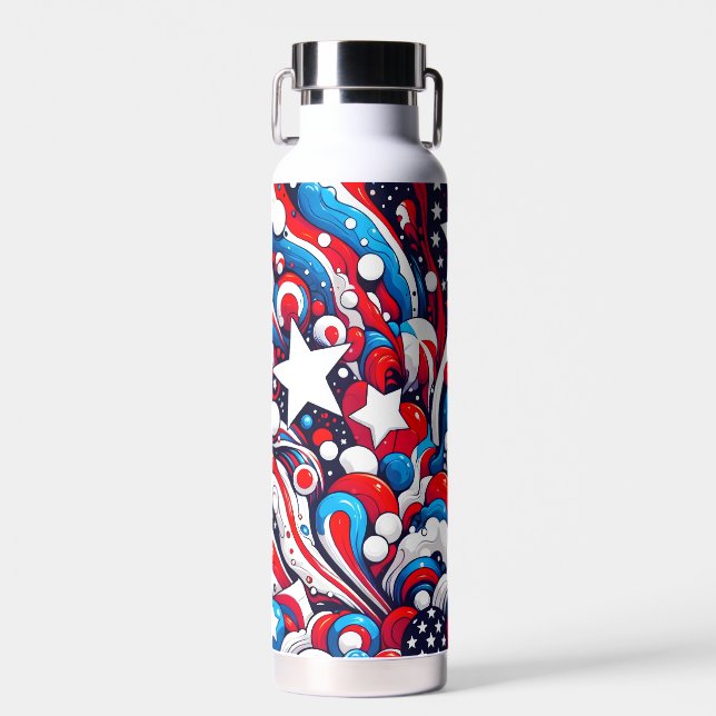 Abstract American Flag Red, White and Blue Water Bottle (Front)