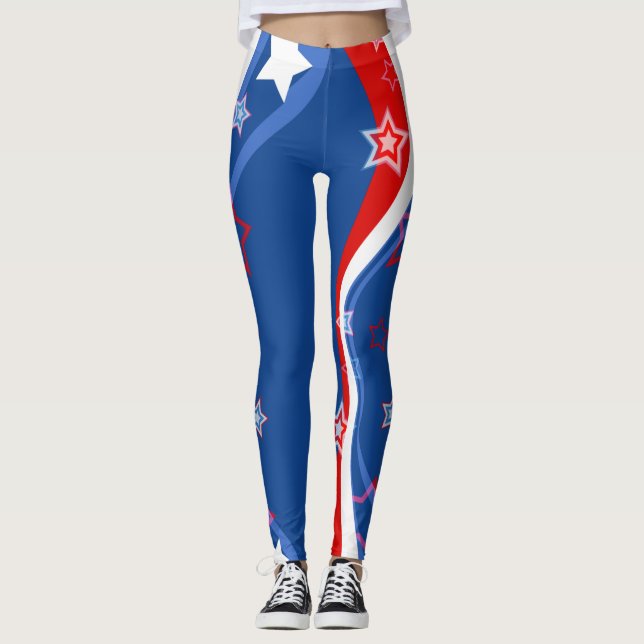 Abstract American flag Stars and Stripes Leggings (Front)