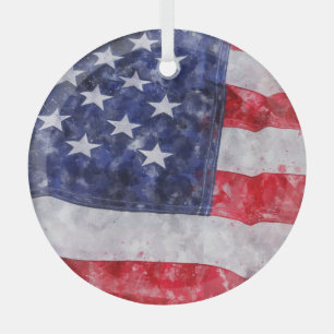 Abstract American Flag, Watercolor Style. Glass Tree Decoration