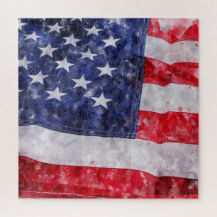 Abstract American Flag, Watercolor Style. Jigsaw Puzzle