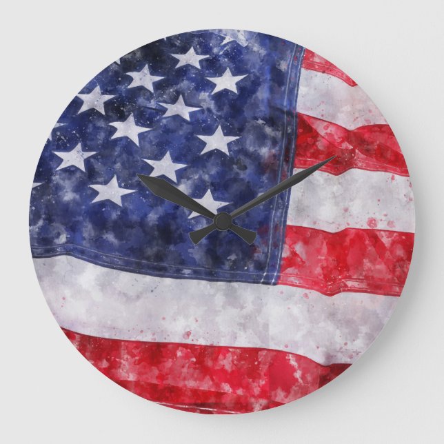 Abstract American Flag, Watercolor Style. Large Clock (Front)