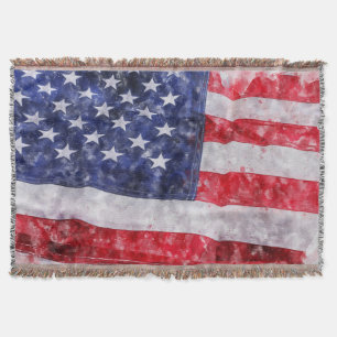 Abstract American Flag, Watercolor Style. Throw Blanket