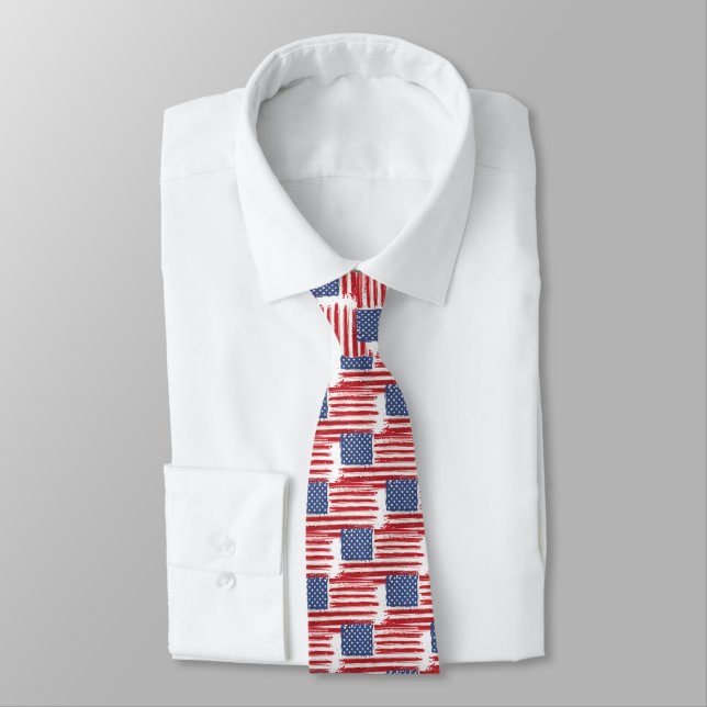 Abstract American Flags Tie (Tied)