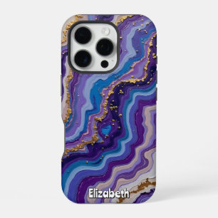 Abstract Amethyst and Gold iPhone 16 Pro Case