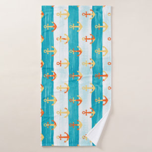 Abstract anchors: watercolor stripe pattern. bath towel