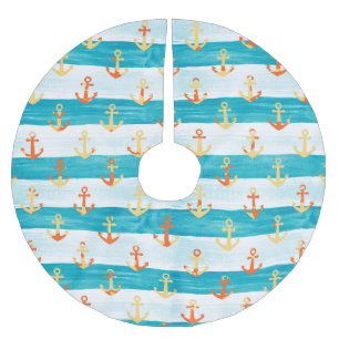 Abstract anchors: watercolor stripe pattern. brushed polyester tree skirt