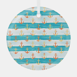 Abstract anchors: watercolor stripe pattern. glass tree decoration
